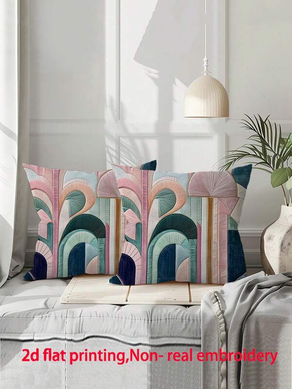 2pcs Bohemian Geometric Abstract Print Pillow Covers, Multiple Sizes, 2D Single-Sided Print, Faux Embroidery Print Cushion Covers, Decorative Soft Plush Sofa Pillows, Suitable For Office, Home, Bedroom, Living Room (Pillow Insert Not Included) - No Embroidery - Multiple Sizes