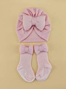 0-6个月婴儿四季花朵弹性头带帽子和袜子套装，新生儿无檐便帽礼盒，婴幼儿头饰配饰套装