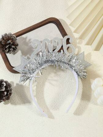 Diadema de tela para crear ambiente de Año Nuevo 2026, accesorio para fotografías de Navidad y Año Nuevo, diadema de unicolor de fibra de poliéster para fiestas