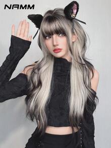 NAMM 30 英寸灰色渐变黑色长波浪假发，女士宽松长波浪假发，华丽蓬松合成假发，刘海自然外观，非常柔软合成耐热纤维头发，漂亮的全机发假发适合时尚女孩日常、动漫或服装角色扮演装饰、音乐节舞会街头穿着使用（渐变灰黑色） - 漸層 - 查看 2