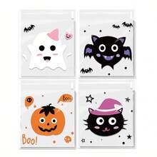 50Pcs/100pcs Cartoon Halloween Pumpkin Ghost Spider Bat Self-Seal Gift Bags,Cookie Candy Bag,Trick Or Treat,Party Favor,Assorted Patterns Treats And Snacks Bags For Halloween Party,Halloween Decoration
