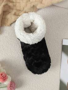 2025 心形防滑加厚羊毛室内拖鞋男女款静音卧室拖鞋 - 黑色 - 查看 2