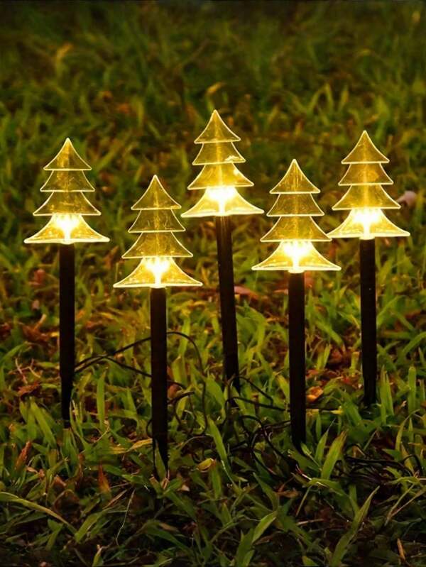 5 Peças Luzes de Árvore de Natal Alimentadas por Energia Solar, Árvore de Natal Transparente, Design de Haste Preta, Luzes Alimentadas por Energia Solar, Luzes Decorativas de Natal, Design de Árvore de Natal, Alimentadas por Energia Solar, Decoração Externa Solar LED, Luzes de Caminho de Jardim Externo LED, Adequado para Casa, Caminho, Jardim, Decoração de Acampamento, Caminho, Quintal, Gramado, Pátio, Decoração de Feriados, Natal, Halloween Decoração Externa de Festa - Fácil Instalação, Decoração de Feriados, Decoração de Árvore de Natal, Decoração de Natal, Luzes Decorativas de Natal, Ótima Escolha para Decoração de Ambiente