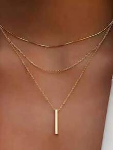 1pc Women's Fashionable Simple Square Multi-Layer Necklace - 彩色 - 查看 11