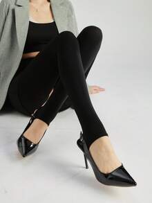 1pc Women's Thick Crotchless Pantyhose, Comfortable Open Crotch Tights, Cozy - Black - View 3