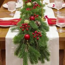 1/2 件 180 厘米圣诞诺福克松木花环 - 绿色人造真实触感雪松，配以栩栩如生的松针，耐候持久的节日装饰，适用于壁炉架、桌子和楼梯栏杆、室内/室外圣诞节装饰、圣诞树的节日花环、感恩节和节日中心装饰 - 綠色 - 查看 5