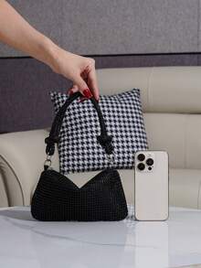 水钻装饰手提包，优雅的手拿包，适合参加舞会、派对和活动，可容纳手机、口红和其他必需品 - 黑色 - 查看 6