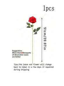 Buchet de mireasă artificial cu trandafir roșu, aranjament de flori artificiale, trandafir fals potrivit pentru cadou de Ziua Îndrăgostiților, petrecere de nuntă, decor pentru casă, cadou de ziua de naștere, decorare interioară/exterioară, vază decor floral DIY
