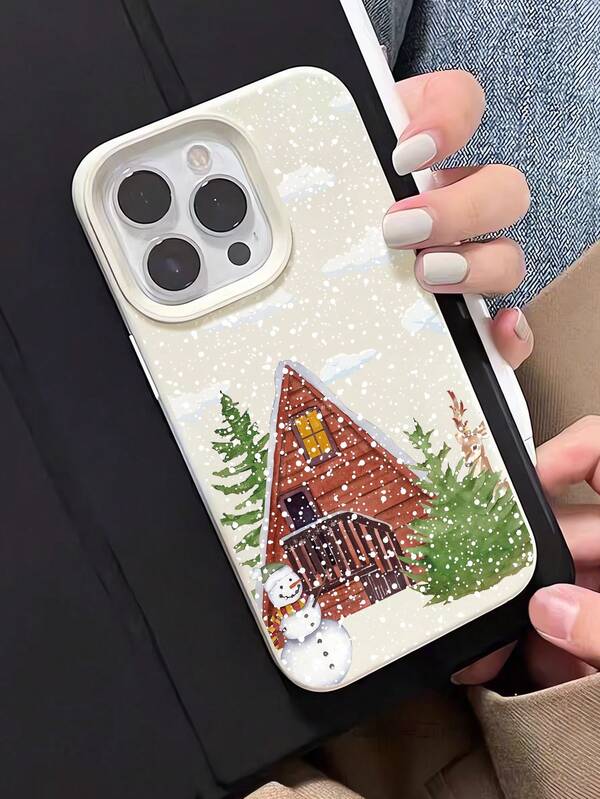 1 قطعة غطاء هاتف ناعم وواقي للعدسة السائلة بنمط بسيط لرجل الثلج والرنة والسحابة والثلج، متوافق مع أجهزة 16/16Pro/16Plus/15/15ProMax/15Pro/11/12/13/14ProMax/11Pro/11ProMax/12Pro/12ProMax/13Pro/13ProMax/14Pro/14ProMax