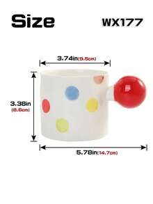 1个创意陶瓷马克杯，球形手柄，手绘点状图案，两种款式可选，适合家庭/餐厅使用，可作咖啡杯、牛奶杯，个性化礼品，女士礼品，妈妈礼品，生日礼品 - 彩色 - 查看 11