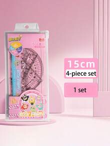 Juego de 4 reglas con diseño de niño huevo, regla de papelería para estudiantes, suministros escolares con juego de tabla triangular.