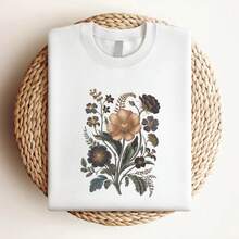 180g pure Cotton Felpa con stampa floreale botanica di fiori selvatici, camicia con fiori boho vintage Cottagecore, maglietta per ati delle piante, maglione con bouquet di fiori urbani Top For Everyday Wear female T-Shirt For Women Casual Soft - Blanco - Ver 4