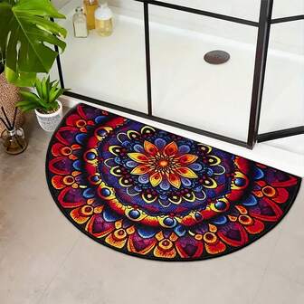 1 Vibrant Mandala Pattern Welcome Mat, Non-Slip And Durable, Bohemian Style, Easy To Clean, Suitable For Hallway, Kitchen, Bathroom, Ideal Home Decoration Gift