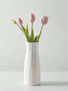 1pc White Plastic Vase, Simple Desktop Decorative Vase, Balcony Decorative Vase, Imitation Ceramic Vase, Home Decor, For Flower Arrangement, Desktop Decor Accessory, Living Room, Balcony, TV Cabinet, Dining Table Small Vase, Suitable For Fresh Flowers And Dried Flowers, Shockproof, Waterproof, Autumn Decor Room Decor Flower Vase Glass Vase
