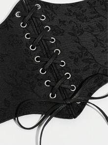 1 件女士黑色蕾丝束腰，性感宫廷风格，适合万圣节派对或日常通勤 - 黑色 - 查看 4