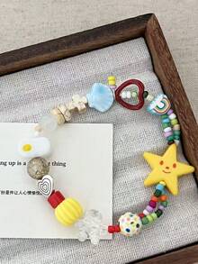1pc Multicolor Star Shaped Beaded Bracelet, Suitable For Daily Wear For Girls In Summer - Multicolor - View 1