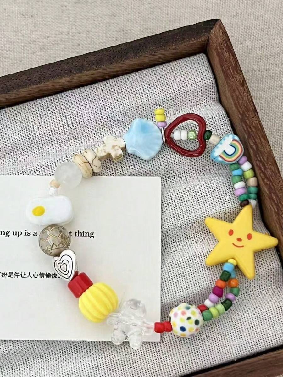1pc Multicolor Star Shaped Beaded Bracelet, Suitable For Daily Wear For Girls In Summer - Multicolor - View 1