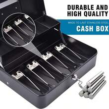 1PC Heavy-Duty Metal Cash Box With Key Lock - Secure Money Storage Box With Removable Coin Tray & 2 Keys - Portable Cash Box For Home, Office, Retail Shop - Double Layer Organizer For Bills, Coins, Valuables (Black) - Multicolor - View 9