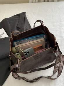 New Mature And Elegant Style Splicing PU Material Simple And Fashionable Foldable Large Capacity Tote Bag For Women's Daily Work Commuting Bag Vacation Leisure Bag As A Gift For Mom