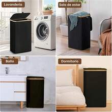 Cesto De Ropa Sucia 110L Plegable Cesta de Lavandería con Tapa y Bolsa Extraíble, Portátil Organizador Canasto Bote de Almacenamiento para Dormitorio y Baño - 110L-Negro - Ver 8