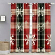 ستارتان بنمط المربعات والثلوج الخاصة بالكريسماس، قماش مرشح للضوء، ديكور نافذة شتوي ريفي للأعياد، جيب للعصا