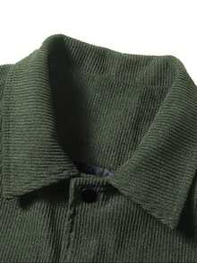 Nouvelle veste en velours côtelé pour l'automne et l'hiver. Veste décontractée à col cranté de couleur unie, polyvalente pour les personnes d'âge moyen et les jeunes - Militaire verte - Voir 5