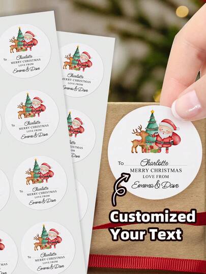 1-160PCS Personalized Christmas Sticker Gift Labels, Customized Christmas Holiday Stickers, Customized Text Circular Name Gift Labels - Featuring Santa Claus, Reindeer, Personalized Self-Adhesive Labels For Gift Bags, Desserts, And Baked Goods Packaging Boxes, Floral Designs With "Bake With Love" Text, Gift Bag Stickers, Thank You Stickers