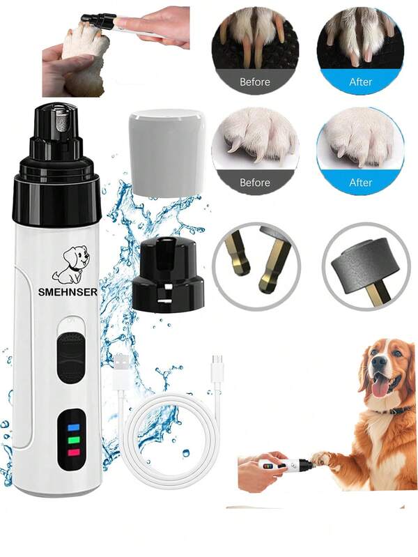 Silent Pet Nail Grinder. Rechargeable USB Rechargeable Electric Pet Nail Grinder, Pet Paw Grooming Smoothing Tool, Dog Nail Trimmer For Dogs And Cats, According To The Different Sizes Of Animals Can Choose Different Nail Grinding Mouth, Double-Speed Speed Regulation, A 7000 RPM, The Second Gear 8000 RPM
