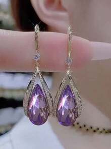 "1 Pair Elegant Blue Crystal Drop Earrings For Women – Fashionable Hook Design, European & American Classic Style Jewelry, Versatile Statement Accessory, Chic 2025 New Arrival, Perfect For Daily Wear, Parties & Gift Giving" - 彩色 - 查看 7
