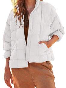 Winter Clothes For Women: Packable Puffer Jacket - Oversized Lightweight Down Coat With Zip Up Design - 白色 - 查看 4