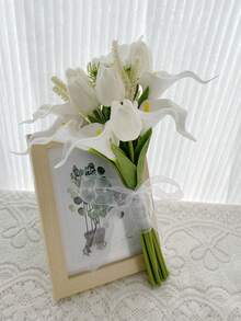 新娘手捧花伴娘手捧花真触感马蹄莲人造花婚礼新娘手捧花插花装饰、婚礼摄影道具新娘手捧花 - 白色 - 查看 7