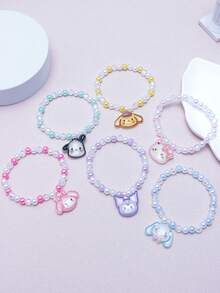 SANRIO Set de 6 pulseras con dijes de , , , ,  de , adecuadas para mejores amigas/hermanas, con cuentas de colores aleatorios - Multicolor - Ver 2