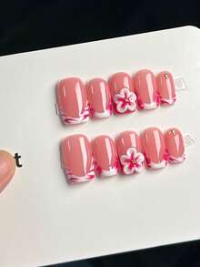 10 móng giả nhọn màu hồng fuchsia tươi sáng kiểu Y2K dành cho nữ, móng vuông nhọn màu hồng fuchsia dễ thương với hiệu ứng ombre từ màu nude tự nhiên sang hồng fuchsia, họa tiết hoa lấp lánh, thích hợp cho tiệc tùng, đám cưới, sử dụng hàng ngày. Móng giả thủ công dán lên móng. - Nhiều màu - Xem 3