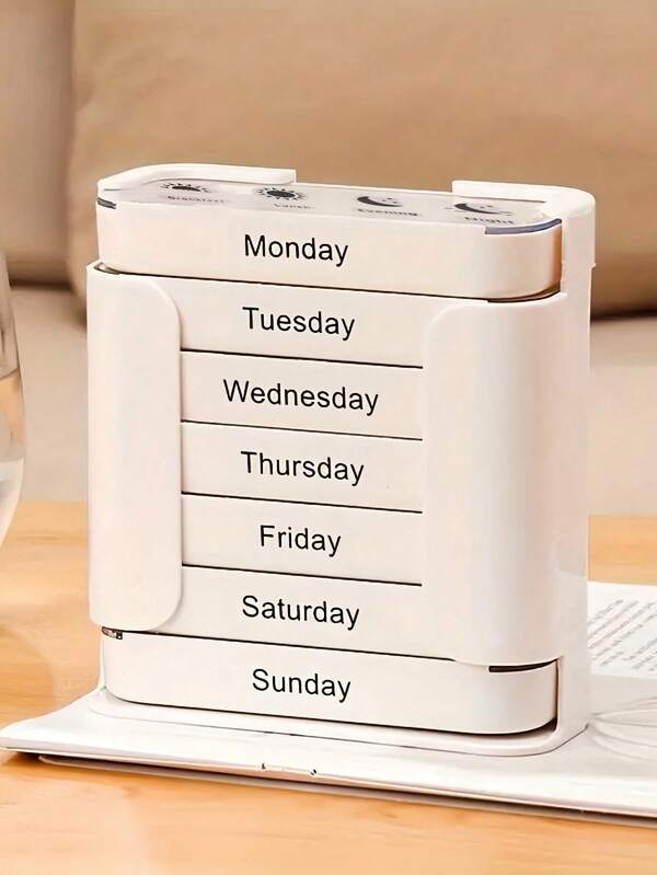 Organizador de pastillas portátil de gran capacidad con compartimentos diarios extraíbles - AM, mediodía, tarde, hora de acostarse Planificador semanal de medicación, material PC bseguro, organizador de pastillas diario | Pastillero moderno | Policarbonato, soporte de pastillas