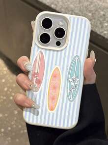 1pc 1pc Summer Limited Edition 3 Surfboards Blue Striped Litchi Texture Soft TPU Waterproof Anti-Fall Anti-Slip Phone Case Compatible With Apple// Phones Summer  17 Pro Max Case  17 Case  17 Pro Case  17 Plus Case Clear Phone Case  15 Case  16 Case  16 Plus Case - 1pc - 查看 5
