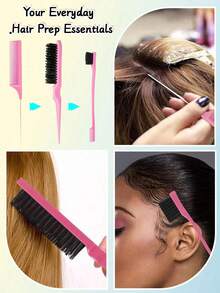 6件套粉色美发造型工具套装 - 尖尾梳、蓬松梳、2件法式编发工具，适用于编发和DIY发型，美发沙龙、美容旅行必备、返校季、度假必备、女士发饰、旅行必备、发型、美发、头发、旅行、美发产品、美发工具、美发用品、理发师、理发师配件、理发店、美发设备 - 粉色 - 查看 6