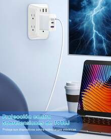 RENDIN Multicontacto,Enchufe de Carga de Tres Lados,Regleta Multicontacto Multifuncional,con USB y Tipo-C, para Hogar, Viajes, Oficina - 2 piezas - Ver 6