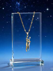 1pc Embracing Couple Pendant Necklace, Gold Lip Chain Necklace Suitable For Valentine's Day Wear For Men And Women