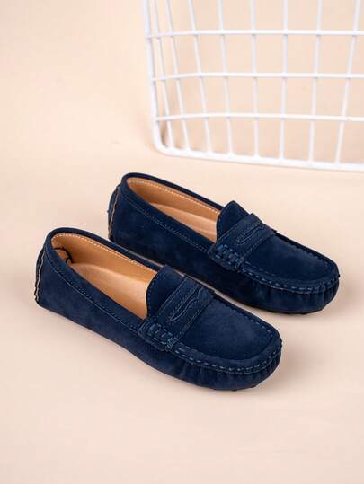 1 Pair Children's Leather Shoes, New Spring/Autumn Boys' Toddler Loafers, Big Kids' Black Leather Shoes, Breathable Soft Bottom Suede Flats, Essential For Performances And Occasions