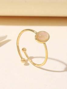 1pc 14K Gold Plated Dopamine Inspired Baroque Style Natural Stone Decor Adjustable Stainless Steel Ring, Suitable For Women's Daily Wear, Gift, Stainless Steel Ring, Women's Gold Ring, Ins Style, Halloween, Christmas, Women's Jewelry - 粉色 - 查看 5