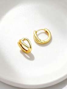 JOJELOO 18K 镀金几何环形耳环 - 雕塑扭曲设计，优雅女士珠宝，新时尚配饰，极简主义造型师的完美礼物 - 金黃色 - 查看 7