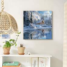 1 set de pictură cu diamant 5D pentru Crăciun de iarnă, cu tema Lac de gheață și cabană, cel mai bun cadou de ziua de naștere, cadou perfect de sărbători, potrivit pentru decorarea rafinată a mobilierului în dormitoare, camere de zi, birouri și bucătării