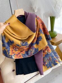 1 件女士优雅提花仿羊绒保暖围巾，时尚百搭空调房毯，秋冬优雅外套披肩，适合日常搭配 - 彩色 - 查看 5