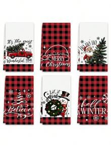 6 件/套 14.17 英寸 X 24.01 英寸圣诞主题手巾，充满节日气氛的圣诞手巾，6 件套，图案丰富 - 彩色 - 查看 8