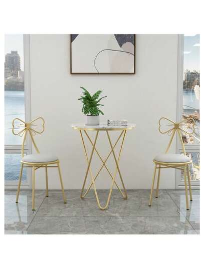 Silla de tocador con lazo en el respaldo para niña, silla de vestir con patas de metal dorado y cojín de terciopelo para el dormitorio de la hija