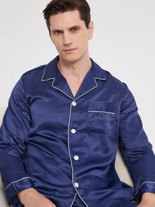 طقم ملابس رياضية كاجوال جديد للرجال، ملابس شتوية - أزرق بحري - مشاهدة 5