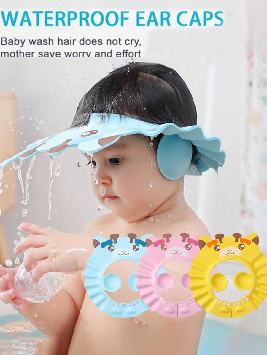 1pc Adjustable Waterproof Baby Shower Cap, Infant Bathing Hair Wash Shield - Multicolor - View 1