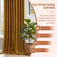 Golden Velvet Curtains, Luxurious 2-Panel Home Decorative Curtains, Blackout Curtains For Bedroom And Living Room, Thermal Insulating Luxurious Ultra-Soft Decorative Ring-Top Room Curtains, Suitable For Room Decoration, Holiday Decorations, Christmas Decorations, Living Room, Bedroom, Hotel, Apartment (Width 42 X Length 63 Inches, Width 42 X Length 84 Inches, Width 52 X Length 63 Inches, Width 52 X Length 72 Inches, Width 52 X Length 84 Inches, Width 52 X Length 96 Inches, Width 52 X Length 108 Inches) - 金色 - 查看 4