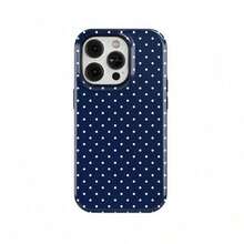 Blue Polka Dot Anti-Drop Phone Case - Aesthetic Navy & White Cover For  16/15/14/13/12/11 - Shockproof Protection Phone Case  16 Pro Case