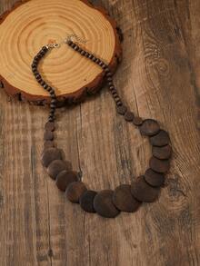 Vintage Wooden Disc Necklace, Suitable For Travel And Daily Wear - Coffee - View 7